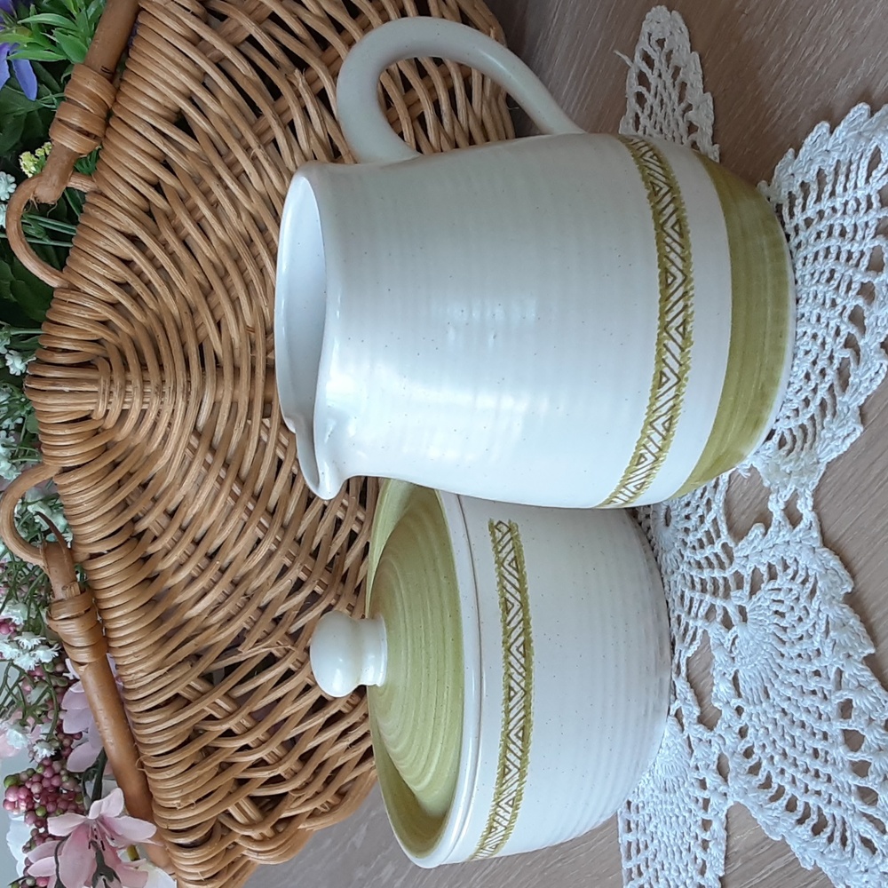 Franciscan HACIENDA Green Sugar Bowl w/ Lid Creamer Set
